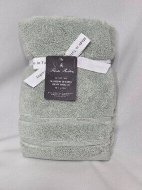 Brooks Brothers Premium Turkish Towel Set of 2 Hand Towels Sage Green 16x30 NWT